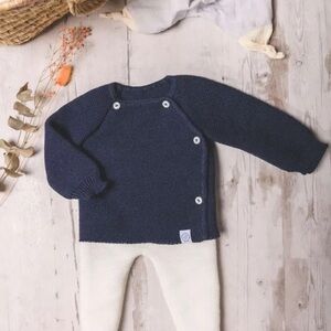 Navy Blue Kids Sweater by la manufacture Layette 0-1 knit in France